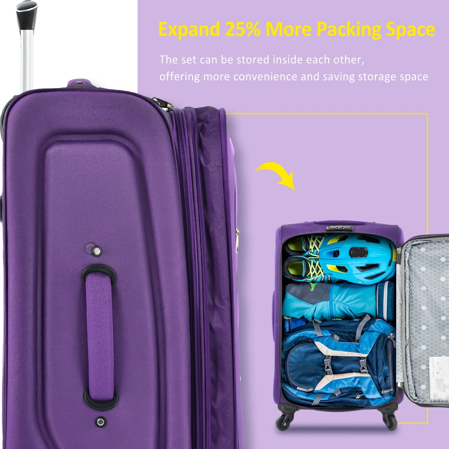 Expandable Softside Luggage Sets 3 Piece,Upright Spinner Suitcases with Wheels,Lightweight Carry on Luggage Travel Set,Green