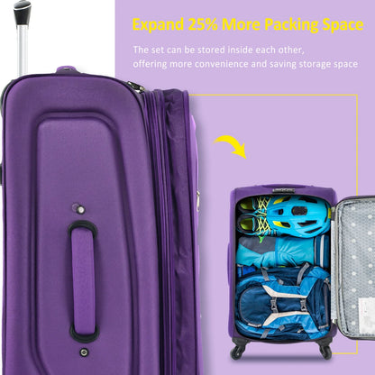 Expandable Softside Luggage Sets 3 Piece,Upright Spinner Suitcases with Wheels,Lightweight Carry on Luggage Travel Set,Green