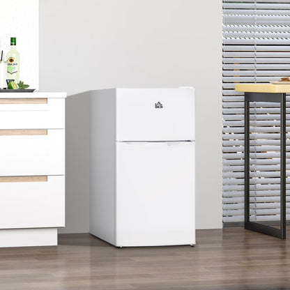 Harper & Bright Designs Double Door Mini Fridge with Freezer, 3.2 Cu.Ft Compact Refrigerator with Adjustable Shelf, Adjustable Thermostat and Reversible Door for Bedroom, Dorm, Home Office, White