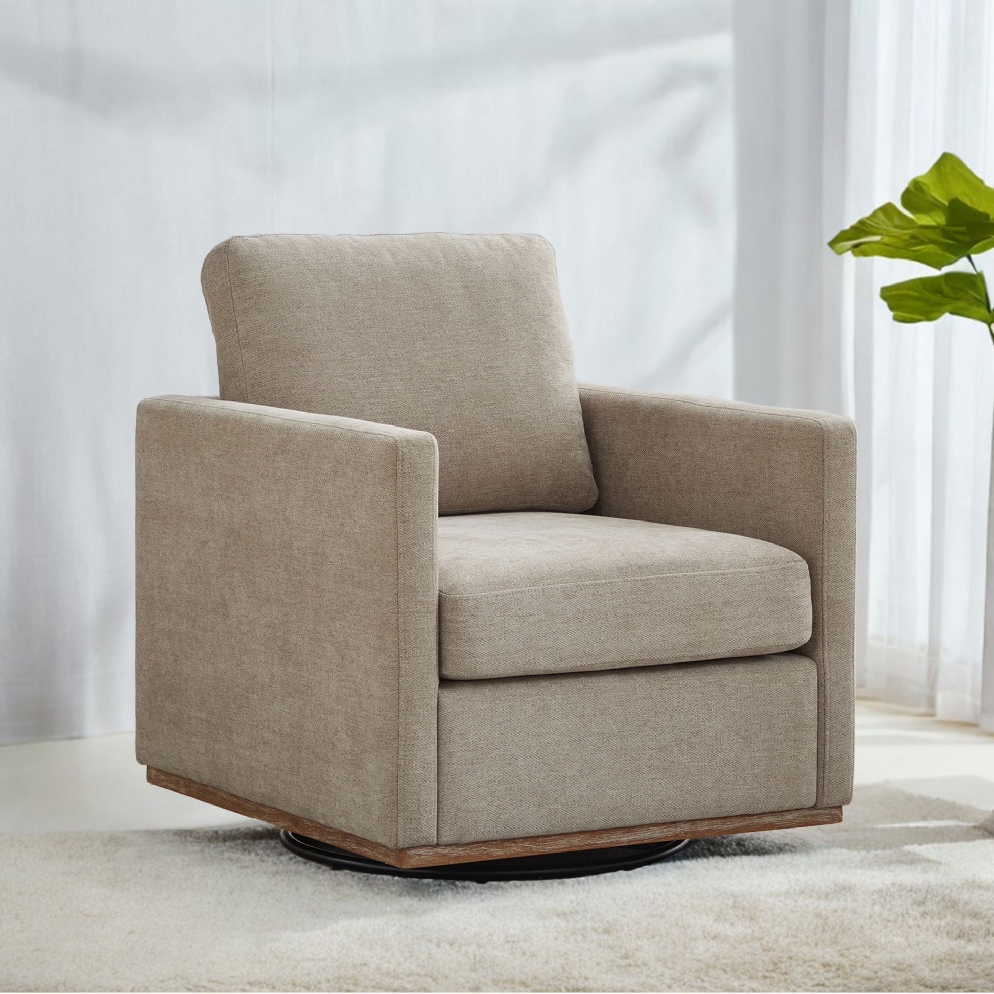 Swivel Accent Chair360 Degree Square Swivel Chair for Living Room, Mid Century Modern Upholstered Swivel Barrel Chair,Comfy Sofa Armchairs for Bedroom,Nursery,Chenille(Beige)