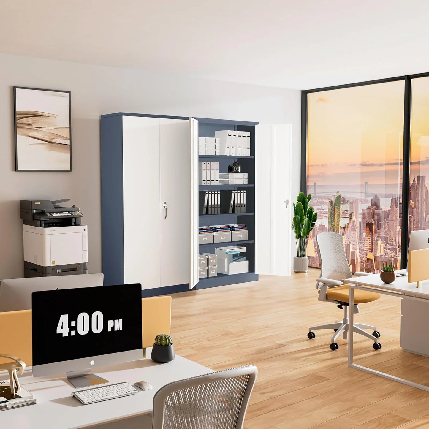 SUNCROWN Garage Storage Cabinets with Doors and Shelves, New Grey Steel Tool Locking Cabinet, Metal Storage Cabinet for Home Office, Warehouse, School