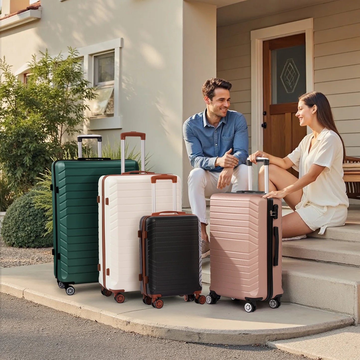 Gowill 3 Piece Luggage Sets Travel Suitcase Set with 7PCS Organizer Bags, White& Brown