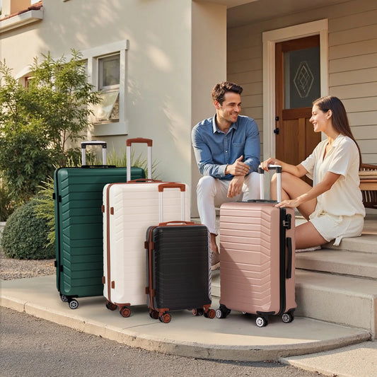 Gowill 3 Piece Luggage Sets Travel Suitcase Set with 7PCS Organizer Bags, White& Brown