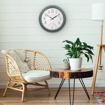 La Crosse Clock 15.75-inch Indoor/Outdoor Green Sagebrook Quartz Analog Clock with Temp, 404-3840SG