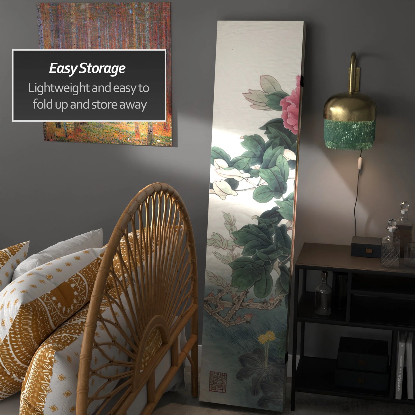 Oriental Furniture 6 Feet Tall Double Sided Doves and Peonies Canvas Room Divider