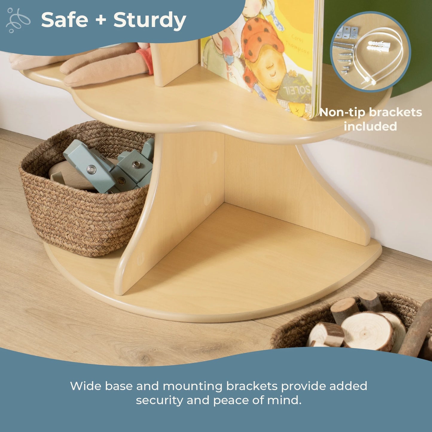 Guidecraft Tree Bookshelf for Kids: Montessori Wooden bookshelves and bookcases with 6 Shelves for Nursery, Homeschool, Daycare and Playroom Storage