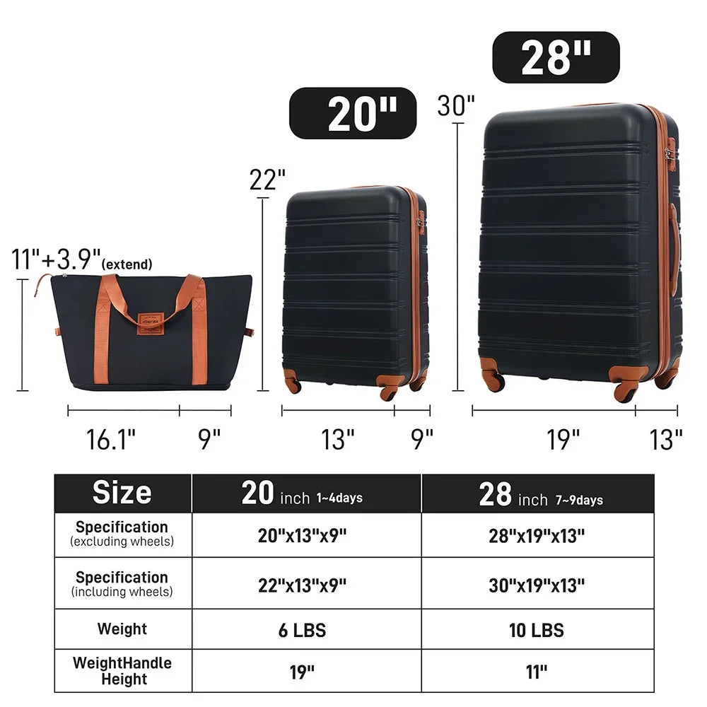 Spaco Hardshell Luggage Sets 2Pcs + Bag Spinner Suitcase with TSA Lock Lightweight 20" + 28"