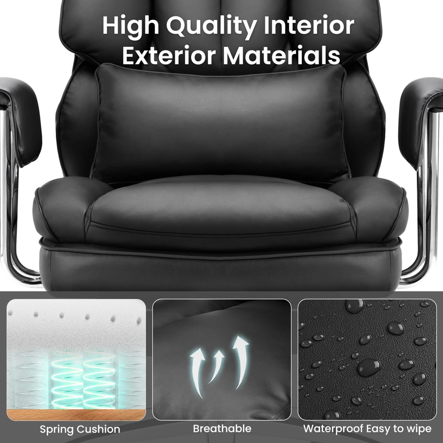 edx Executive Home Office Desk Chair, Ergonomic Big Tall High Back with Footrest & Lumbar Support, Reclining Comfy PU Leather Computer Gaming Chair with Swivel Wheels, Height Adjustable, Black