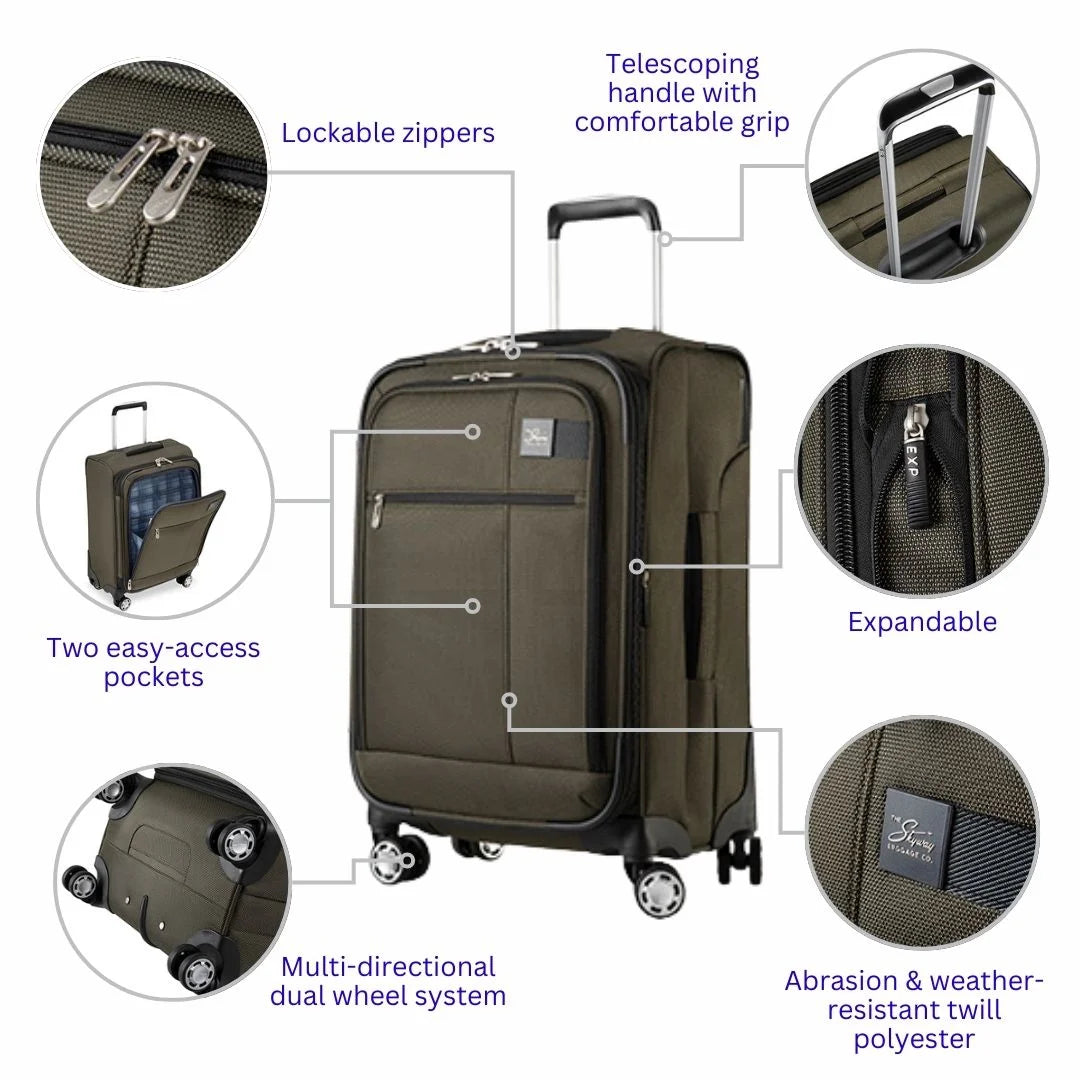Skyway Luggage Sigma 7.0 20" Softside 8-Wheel Carry-on, Spinner, Adult, Black