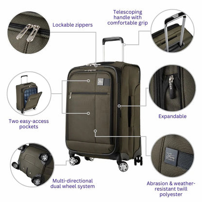 Skyway Luggage Sigma 7.0 20" Softside 8-Wheel Carry-on, Spinner, Adult, Black