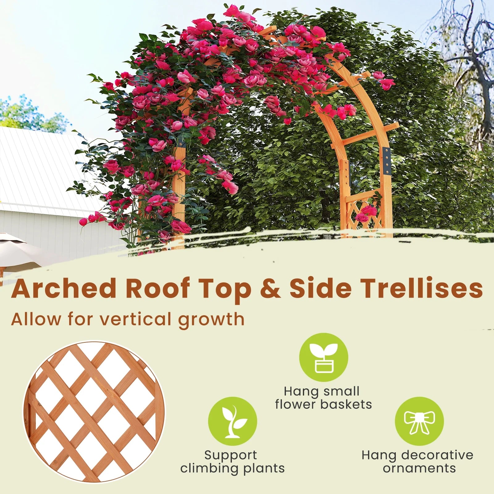 Gymax 7.7 FT Garden Arch Wooden Arbor Outdoor Wood Trellis for Climbing Plants