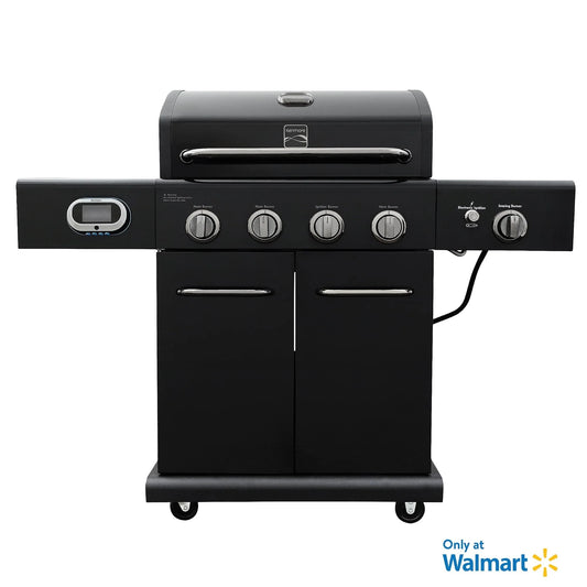 4-Burner Smart Gas Grill with Side Searing Burner, Black with Chrome Accents