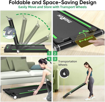 THERUN 2 in 1 Under Desk Treadmill, Folding Treadmill 2.5HP with Remote Control, 0.6-7.6 mph, LED Display, Phone/Tablet Holder, Electric Walking Running Machine for Home Office, No Assembly Needed
