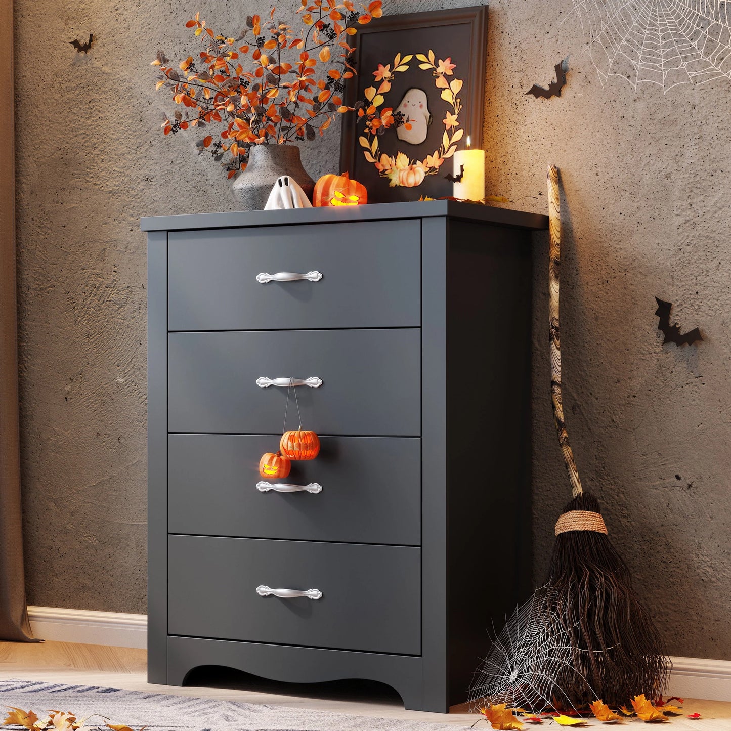LINSY HOME Dressers for Bedroom, 4 Drawers Chest, Nursery Dresser Organizer, Tall Dresser Chest of Drawers - Black