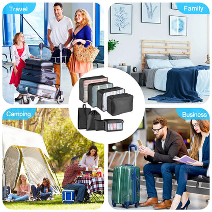 Koovon Packing Cubes for Travel, 8Pcs Travel Cubes Set Foldable Suitcase Organizer Lightweight Luggage Storage Bag, Black