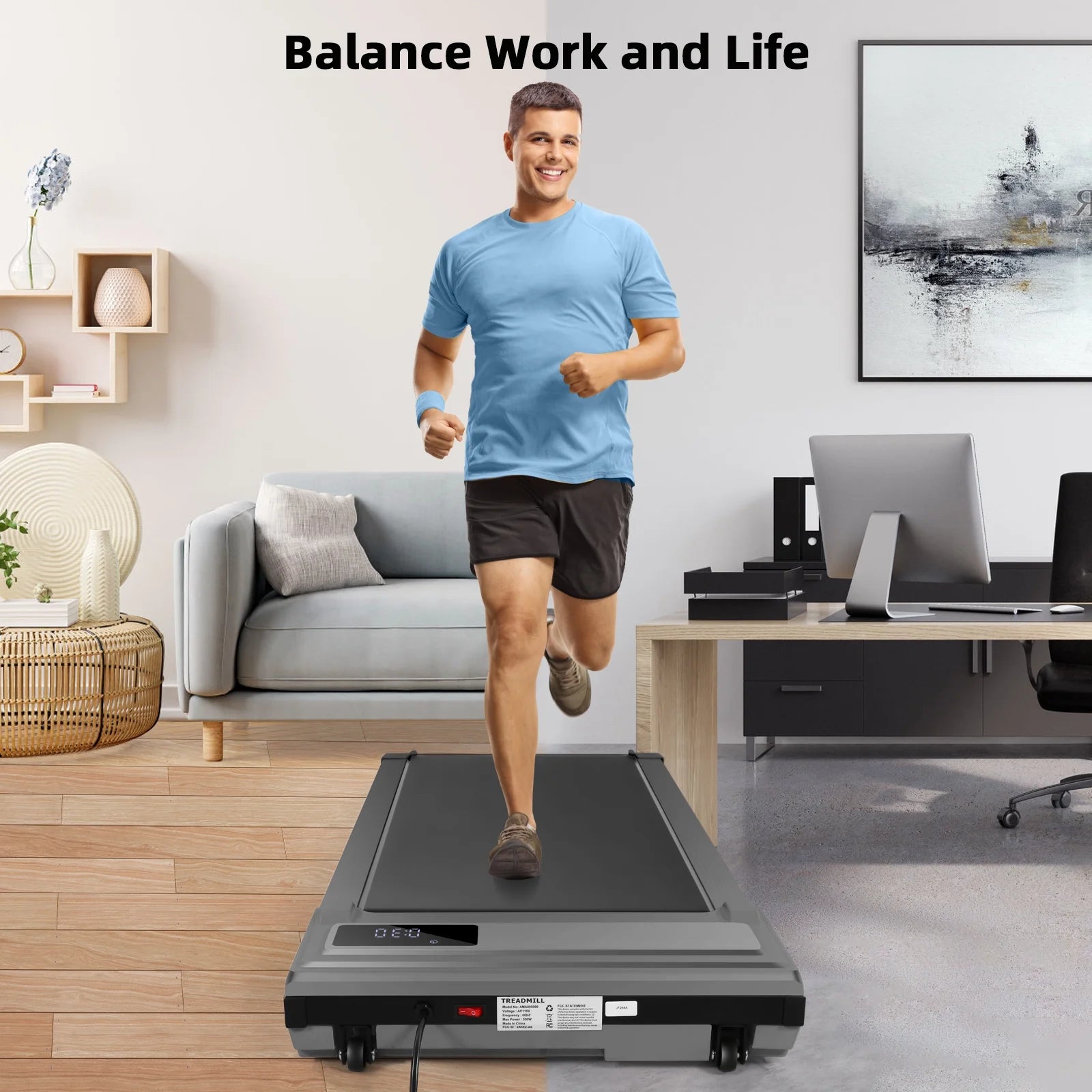 Walking Pad Treadmill, 2.5HP Under Desk Treadmill with Remote Control and LED Display, Portable Walking Treadmill for Home Office, Walking Jogging Machine with 300 lbs Weight Capacity