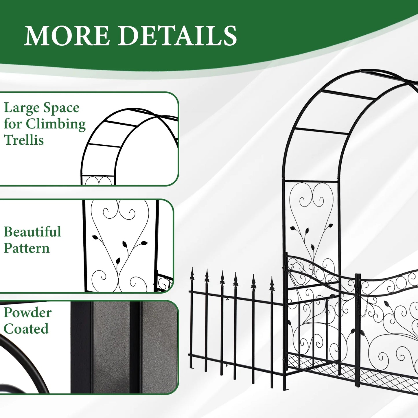 Ktaxon Garden Arch, Iron Arch for Climbing Plants, 7.2 FT Garden Arch With Seat Weather-Resistant, Black