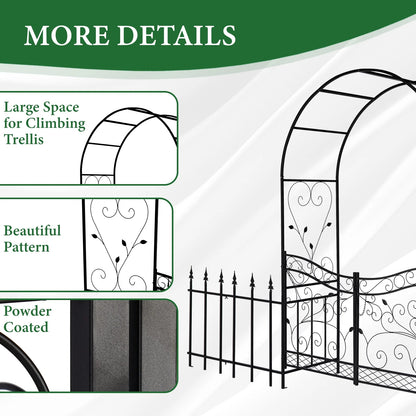 Ktaxon Garden Arch, Iron Arch for Climbing Plants, 7.2 FT Garden Arch With Seat Weather-Resistant, Black