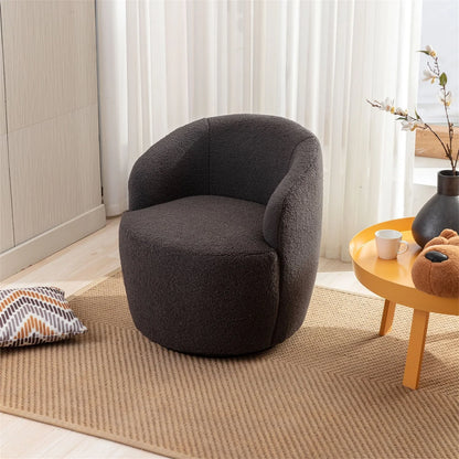 Swivel Barrel Chair, Modern Teddy Fabric Swivel Accent Barrel Chair Armchair, Upholstered Cozy Club Chairs Sofa Arm Chair for Nursery, Bedroom, Office, Hotel, Dark Blue