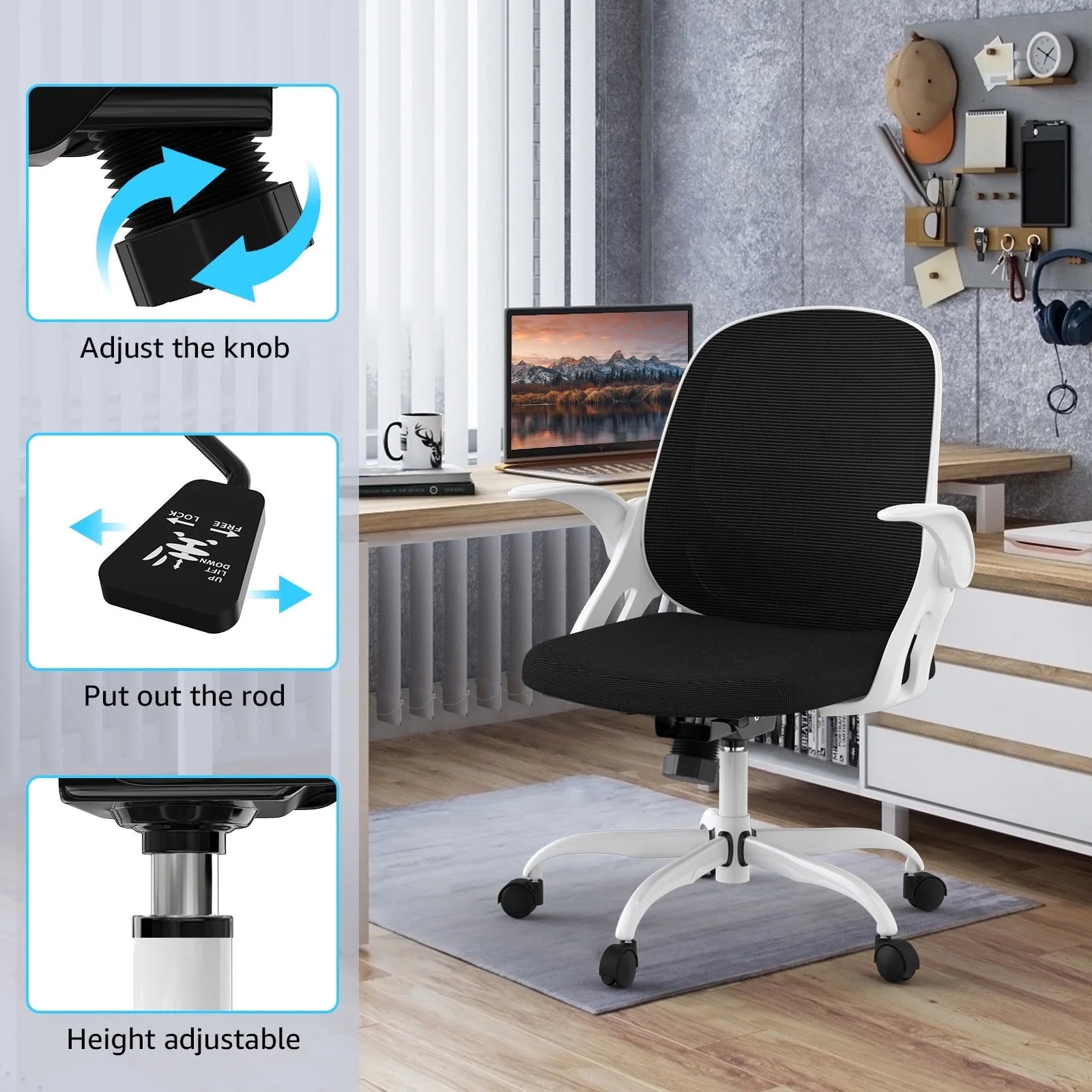 Home Office Chair Work Desk Chair Comfort Ergonomic Swivel Computer Chair, Breathable Mesh Desk Chair, Lumbar Support Task Chair,Adjustable Height,White