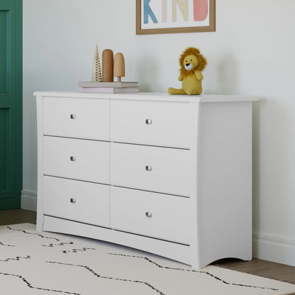 Storkcraft Crescent 6 Drawer Children's Nursery Double Dresser, White
