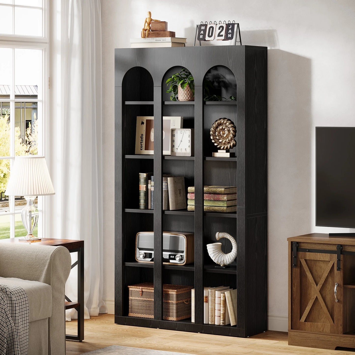 Tribesigns 5-Tier Farmhouse Tall Bookshelf, 70.87-Inch Rustic Wood Bookcase with Open Shelves, Large Mid Century Modern Book Shelf Vintage Display Storage Shelving Unit for Home Office
