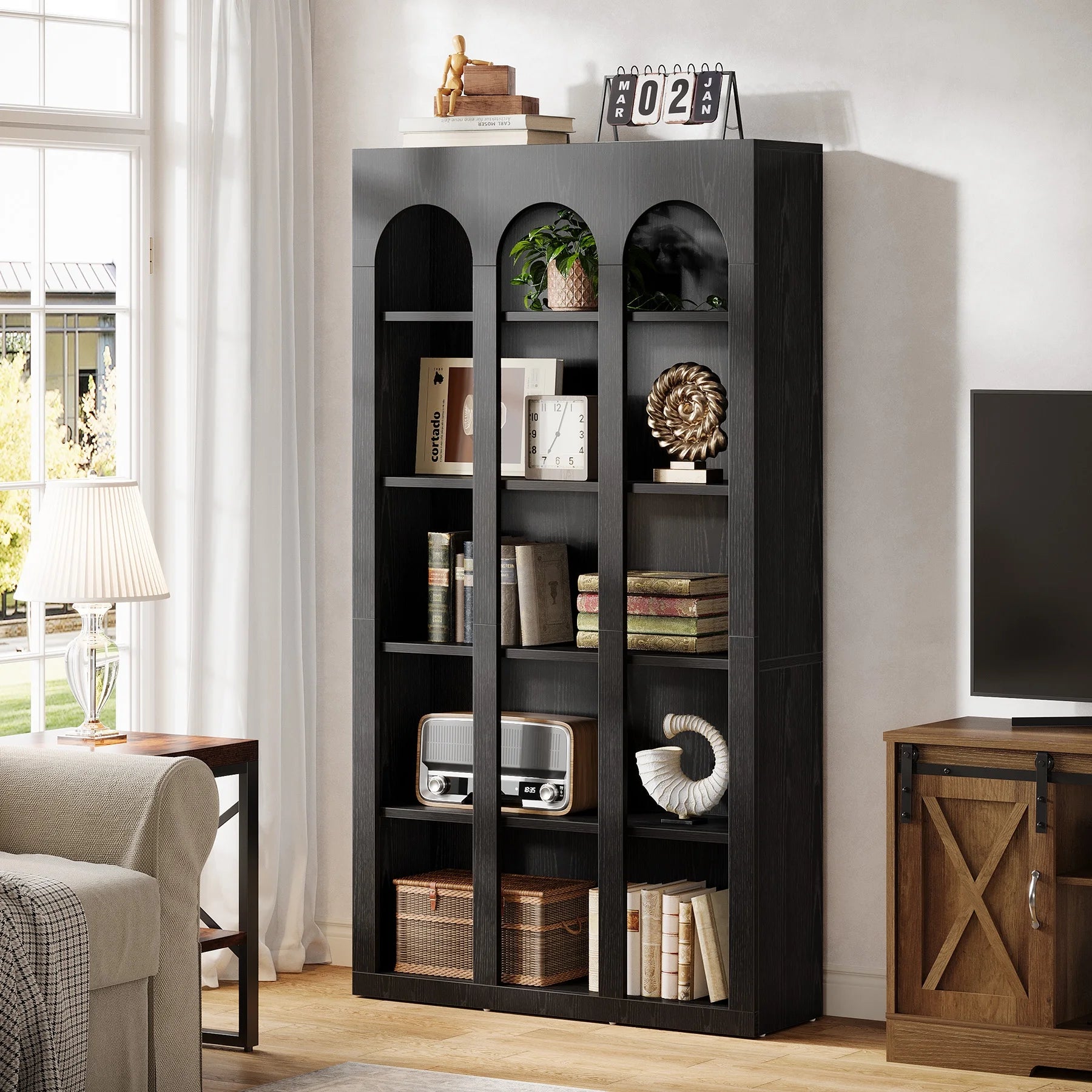 Tribesigns 5-Tier Farmhouse Tall Bookshelf, 70.87-Inch Rustic Wood Bookcase with Open Shelves, Large Mid Century Modern Book Shelf Vintage Display Storage Shelving Unit for Home Office