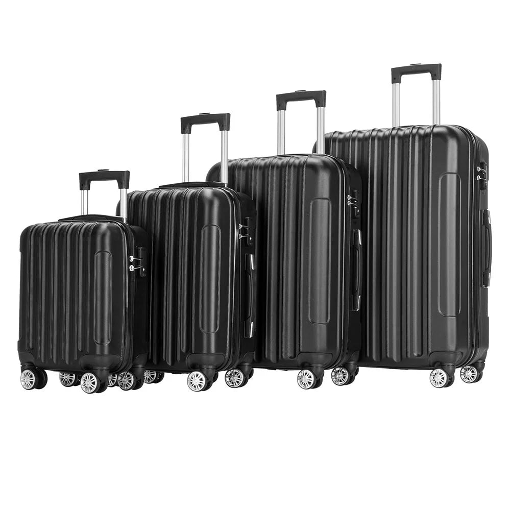 Yardi Yard 4-Piece Fashional Luggages, Luggage with Universal Wheel and Aluminium Alloy Tie Rod Handle, 4-in-1 Vertical Pattern Luggage Set for Outdoor Travel, Black