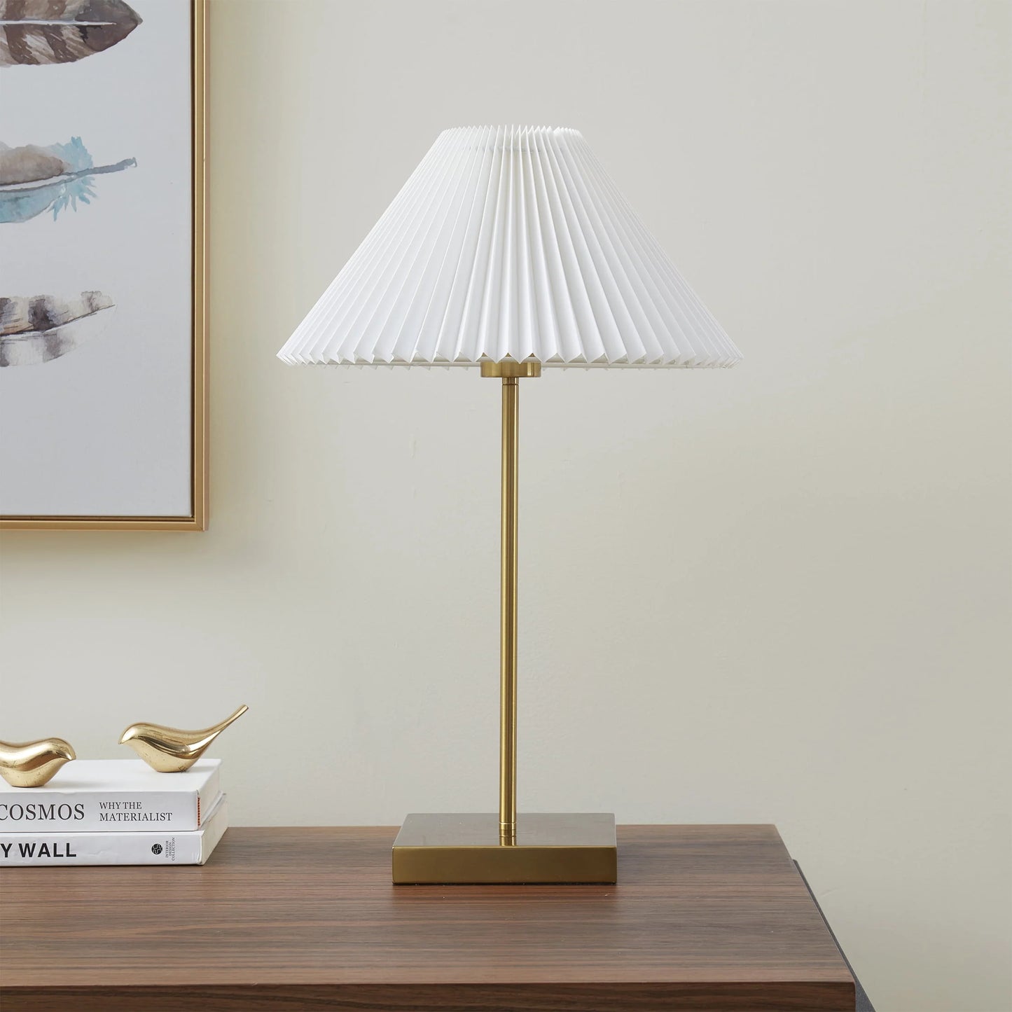 Home Decor Collection Brass Table Lamp with Pleated Shade, 21"H
