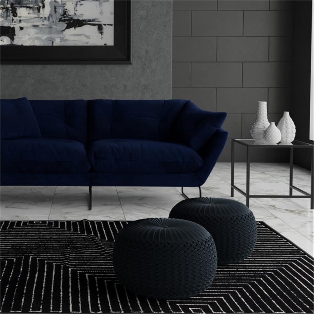 Pemberly Row Round Pouf in Teal Green Velvet Fabric with Woven Details