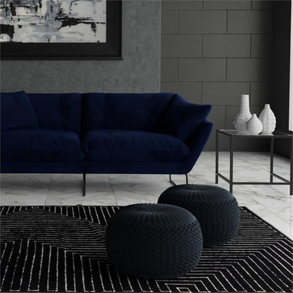 Pemberly Row Round Pouf in Teal Green Velvet Fabric with Woven Details