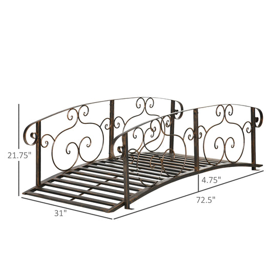 QISHENSHUI 6FT Durable Wooden Garden Bridge - Solid Timber Construction with Sturdy Safety Rails for Stylish Decorative Accents Over Ponds, Streams & Garden Water Features, Bronze
