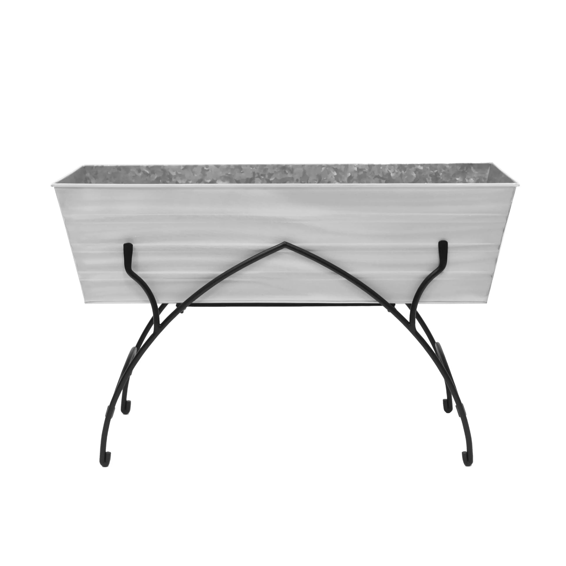 Achla Designs 35.25"L Rectangular Galvanized Steel Indoor Outdoor Large Flower Box w/Black Wrought Iron Bella Stand Copper Plated, Black Powdercoat