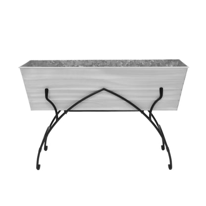 Achla Designs 35.25"L Rectangular Galvanized Steel Indoor Outdoor Large Flower Box w/Black Wrought Iron Bella Stand Copper Plated, Black Powdercoat