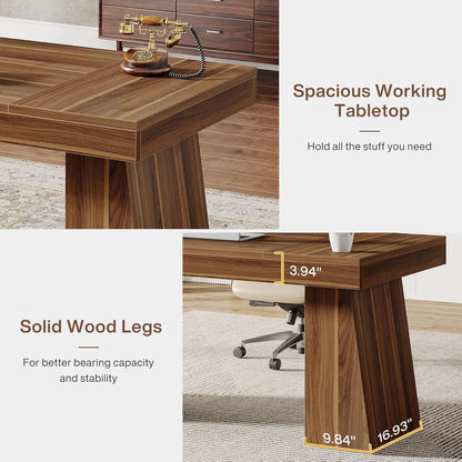 Tribesigns 55 Inches Executive Desk, Mid-Century Modern Home Office Desk with Double Trapezoid Base
