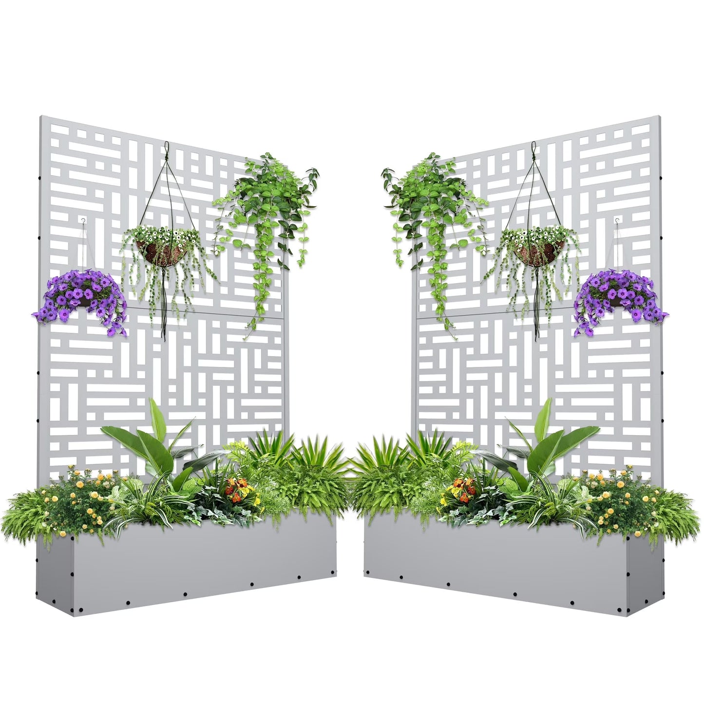 FOOWIN 71'' H Metal Planter with Trellis, Outdoor Raised Garden Bed for Climbing Plants, Trellis Planter Box with Drainage Hole, Black