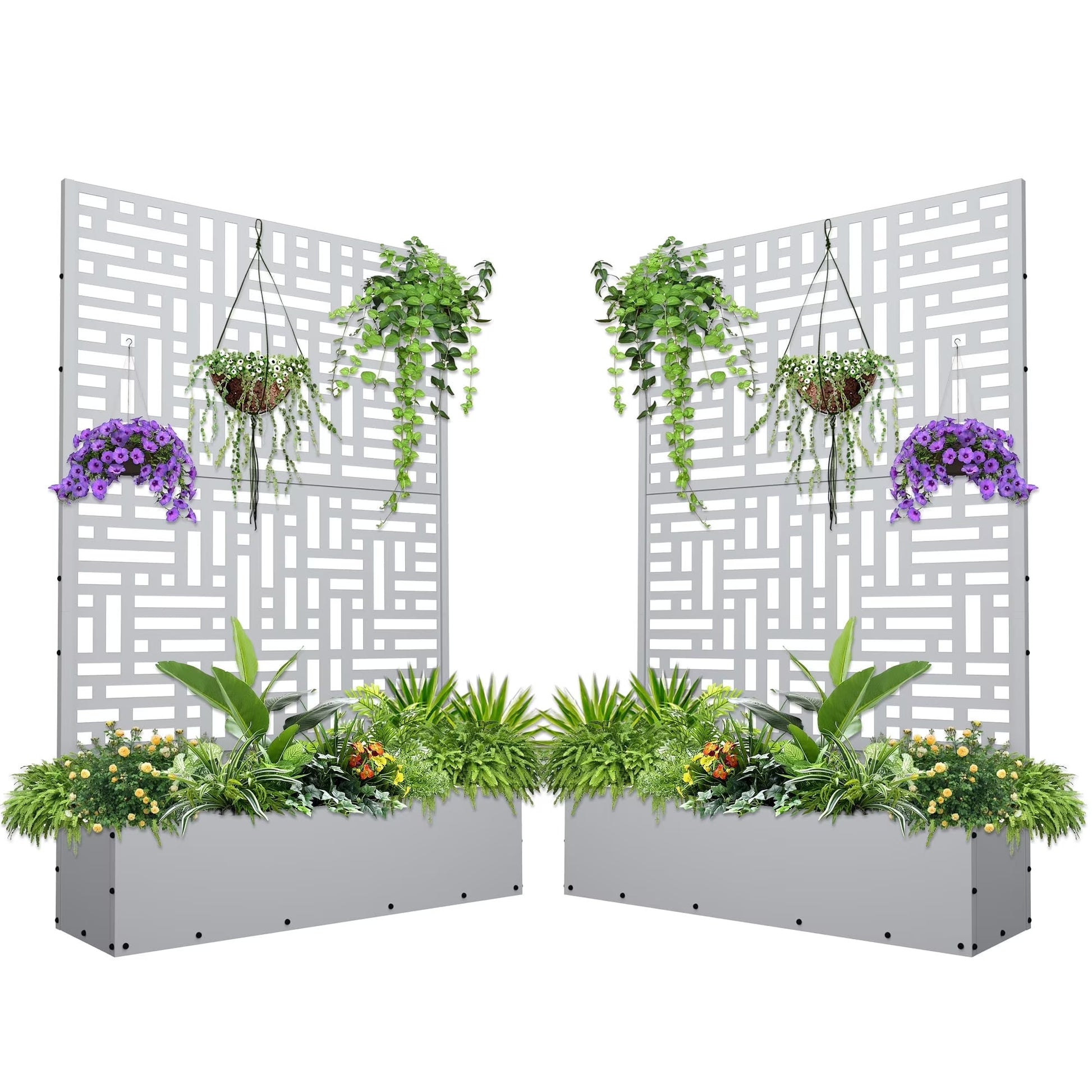 FOOWIN 71'' H Metal Planter with Trellis, Outdoor Raised Garden Bed for Climbing Plants, Trellis Planter Box with Drainage Hole, Black
