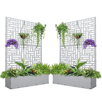 FOOWIN 71'' H Metal Planter with Trellis, Outdoor Raised Garden Bed for Climbing Plants, Trellis Planter Box with Drainage Hole, Black