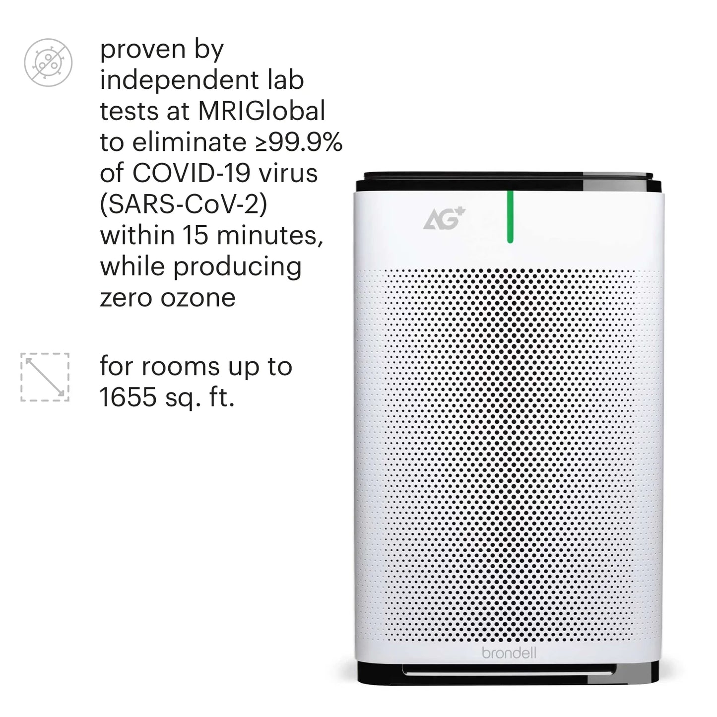 Brondell P700BB-W Pro Air Purifier Clean Air Filter With Aurabeat AG+ Technology for Bedroom, Home Office, Reduces Odor from Smoke and Pets, Includes Filters, 1655 Square Feet, White