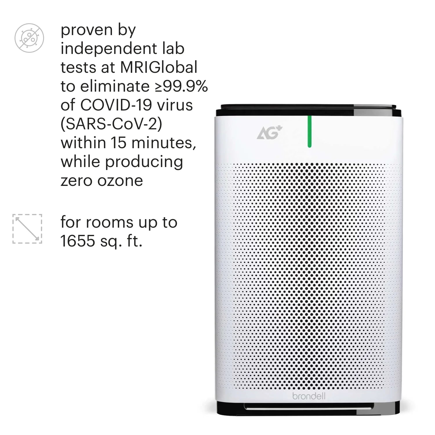 Brondell P700BB-W Pro Air Purifier Clean Air Filter With Aurabeat AG+ Technology for Bedroom, Home Office, Reduces Odor from Smoke and Pets, Includes Filters, 1655 Square Feet, White