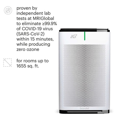 Brondell P700BB-W Pro Air Purifier Clean Air Filter With Aurabeat AG+ Technology for Bedroom, Home Office, Reduces Odor from Smoke and Pets, Includes Filters, 1655 Square Feet, White