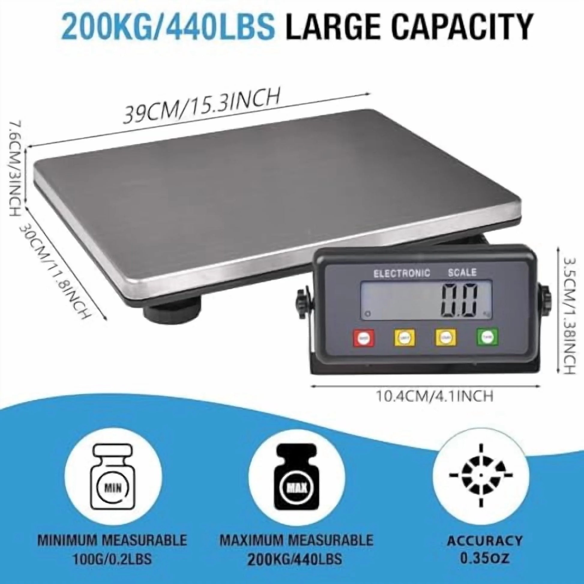 SurmountWay Large Shipping Scale, 440lb/0.35oz Digital Postal Scale with Tare/Count/Auto-Off Function, High Accurate Shipping Scale for Packages,Small Business,Luggage,Warehouse,Home (15.3"x11.8")