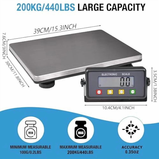 SurmountWay Large Shipping Scale, 440lb/0.35oz Digital Postal Scale with Tare/Count/Auto-Off Function, High Accurate Shipping Scale for Packages,Small Business,Luggage,Warehouse,Home (15.3"x11.8")