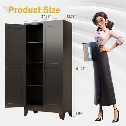 DYUKFG Metal Storage Cabinet - 61" Tall Steel File Cabinets with 2 Doors and 3 Adjustable Shelves Versatile Storage Pantry Cabinet for Home Office Warehouse Garage or Outdoor (Black)