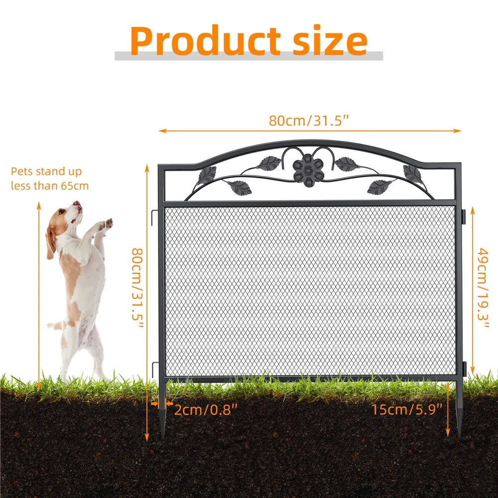 UNHO 5Panel Garden Fence Rustproof Wrought Iron Outdoor Flower Bed Animal Barrier Dog Pet Fence