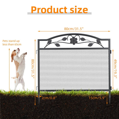 UNHO 5Panel Garden Fence Rustproof Wrought Iron Outdoor Flower Bed Animal Barrier Dog Pet Fence