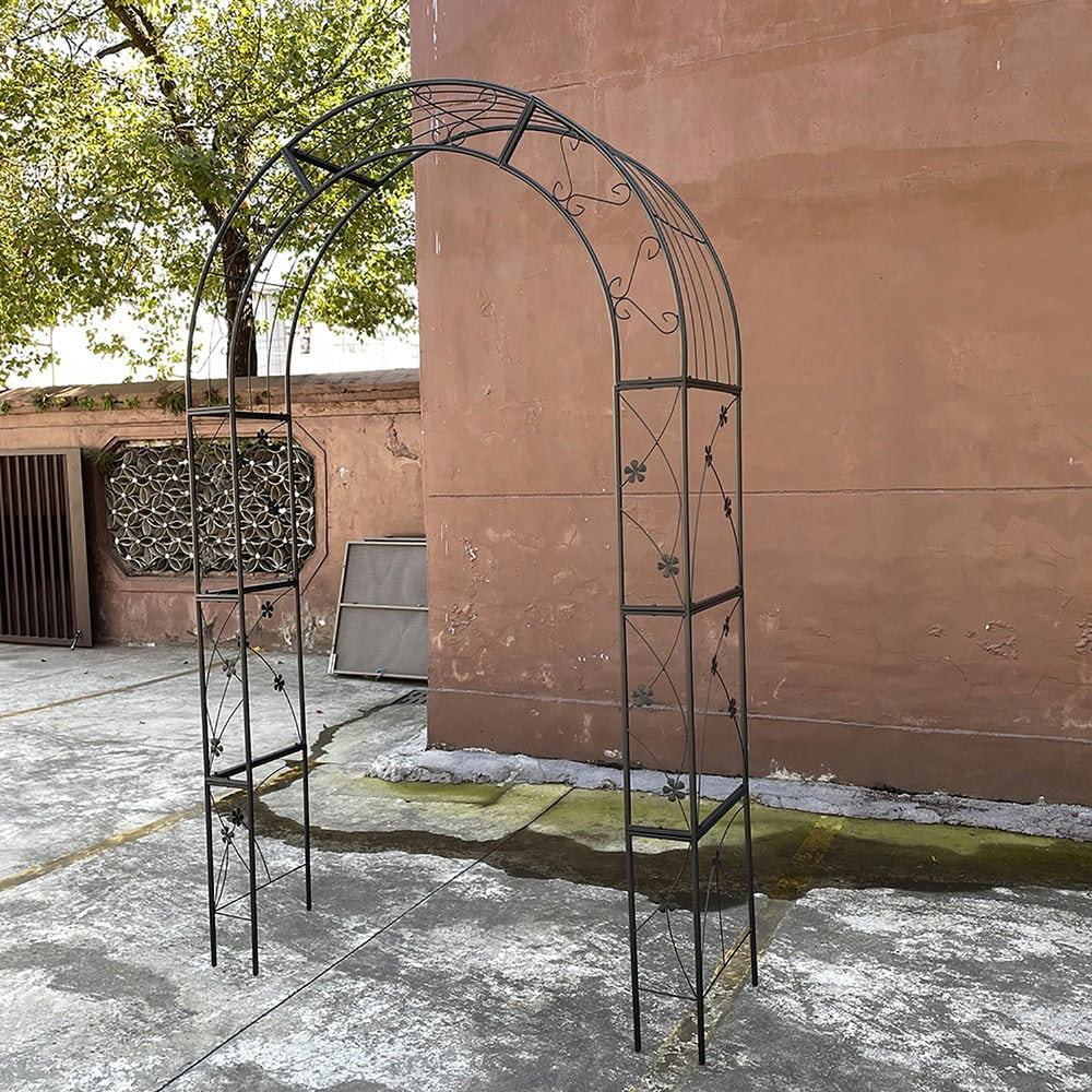 Barara King Garden Plants Arch Trellis,Metal Garden Arch with doors Garden Arbor Trellis Climbing Plants Support Arch Wedding Arch Black