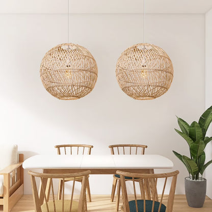 Arturesthome Rattan Pendant Lights Globe Hand Woven Boho Light Fixtures for Living Room Natural 19.5" x 17.9"