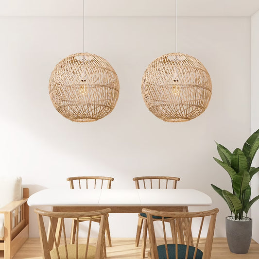 Arturesthome Rattan Pendant Lights Globe Hand Woven Boho Light Fixtures for Living Room Natural 19.5" x 17.9"