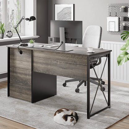 Bestier 55 inch Computer Desk with Storage Drawers & Keyboard Tray & File Drawer Home Office Desk Grey